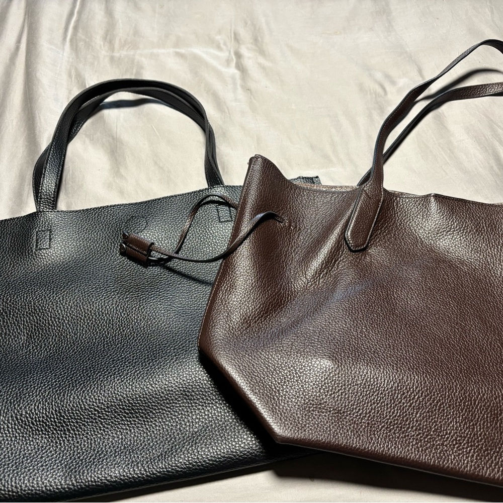 Classic Leather Laptop Tote Bags - Black and Dark Brown
